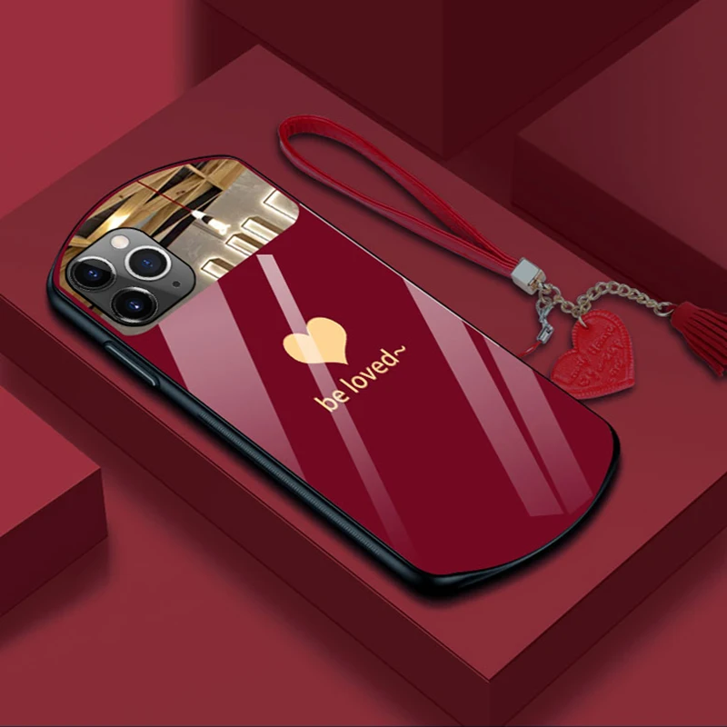 Luxury Cute Oval Heart-shaped Tempered Glass Phone Case For iPhone 15 14 13 12 11 Pro Max XS X SE 8