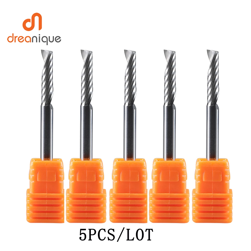 Dreanique 5pcs/lots 1 Flute Spiral End Mill CNC 3D Advertisement Engraving Bit for woodworking