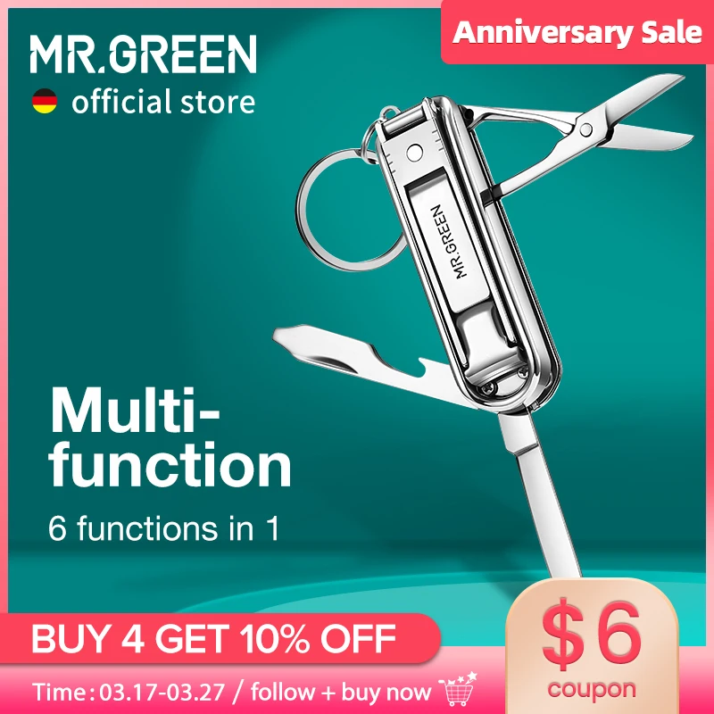 MR.GREEN Multifunctional Nail Clipper Stainless Steel Six Functions Nail Files Bottle Opener Small