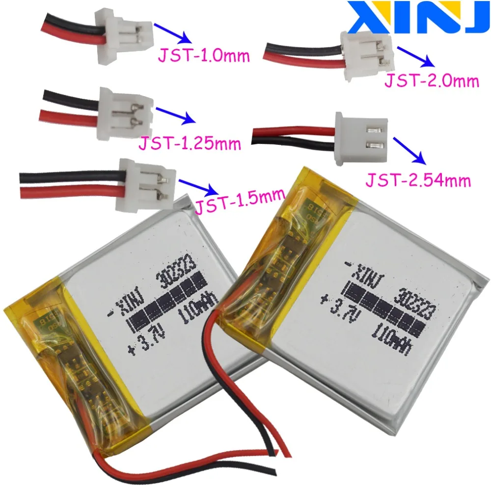 2pcs 3.7V 110 mAh 302323 Polymer Li Battery JST 2Pin 1.0/1.25/1.5/2.0/2.54mm Connector For Sat Nav
