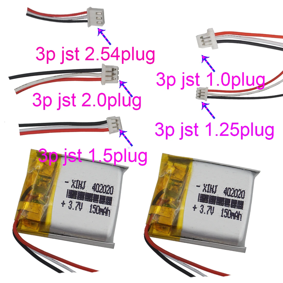 2pcs 3.7V 150mAh 0.555Wh Li Polymer Battery JST  3pin 1.0/1.25/1.5/2.0/2.54mm Plug 402020 For Mouse