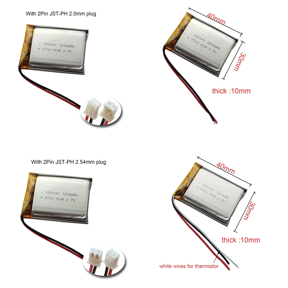 3.7V 1200mAh 4.44Wh Polymer Lithium Li Battery 103040 Lipo For GPS Driving Recorder Bluetooth