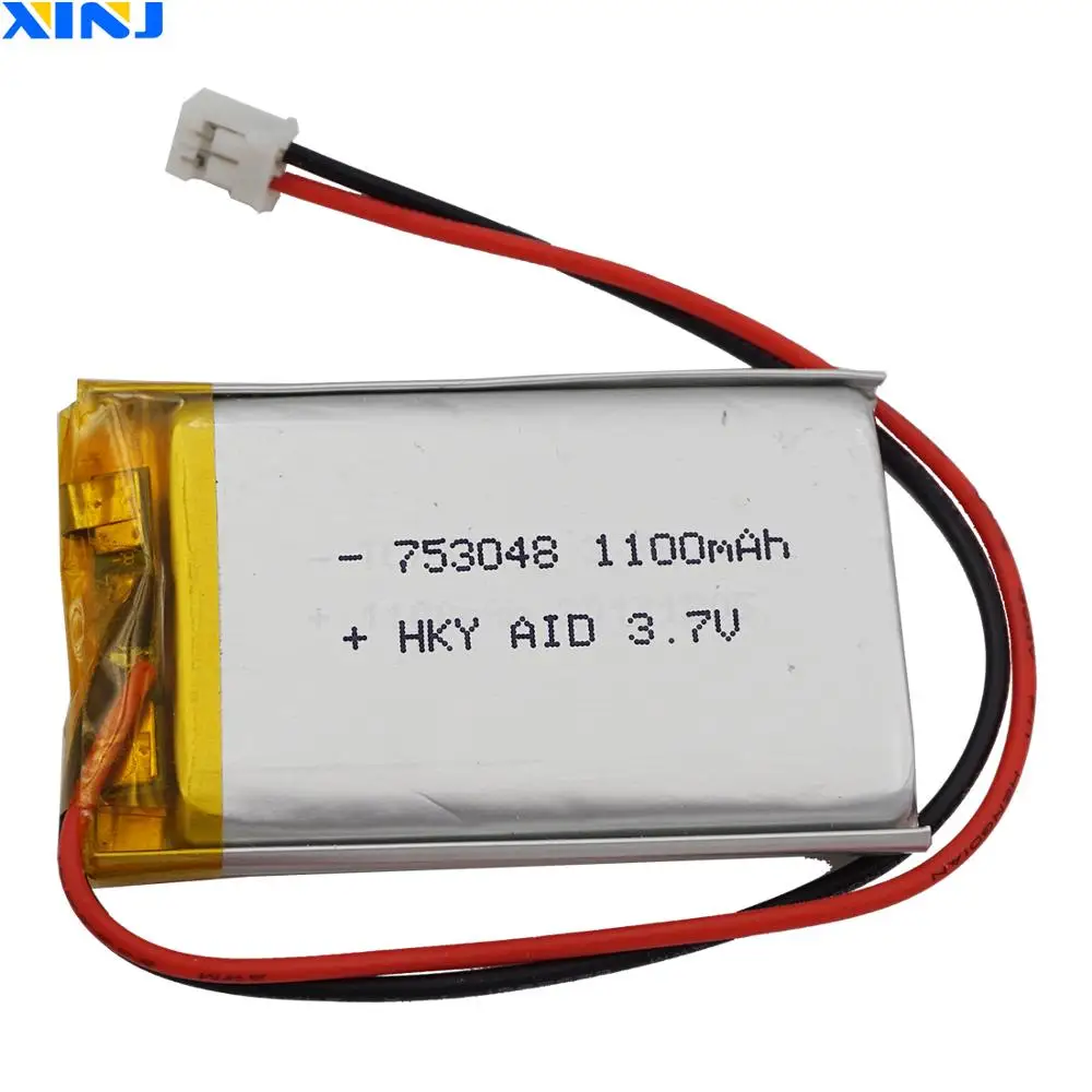 XINJ 3.7V 1100 mAh Li-Polymer Rechargeable Lipo Li Battery 753048 JST-PH 2pin 2.0mm For GPS Game