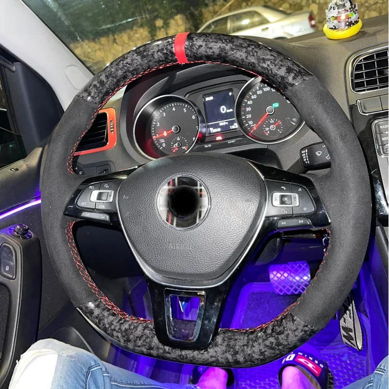 WCaRFun Custom Black Suede Forged Carbon Car Steering Wheel Cover For Volkswagen Golf Mk7 VW New