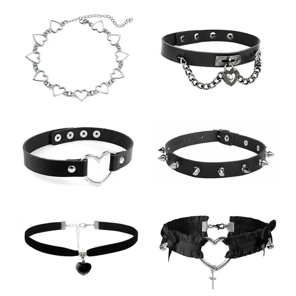 Sexy Trendy Vintage Charm Round Gothic Collar Necklaces Jewelry Gift Gothic Leather Heart Harajuku