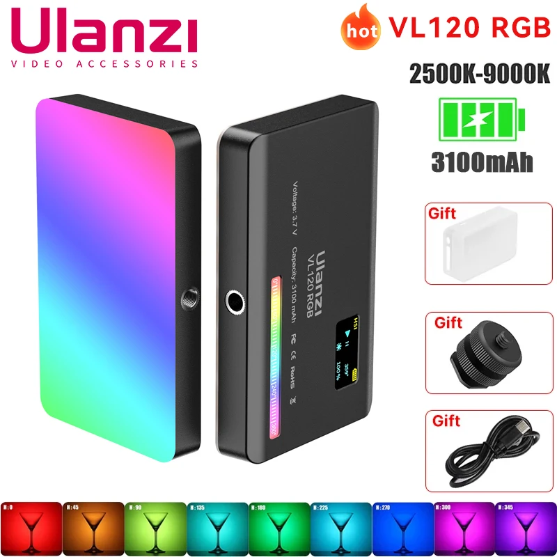 Ulanzi VL120 Full Color RGB Video Light 2500K-9000K LED Photography Lighting Dimmable Camera Light