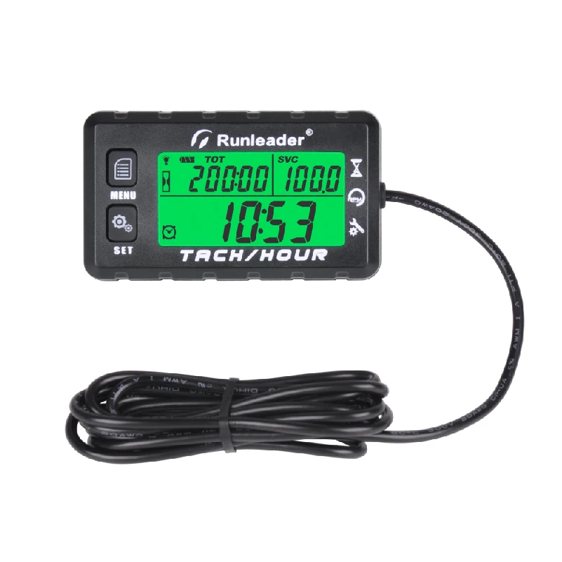 Inductive Tachometer Engine Hour Meter Gauge Alert RPM Backlit Resettable for Boat Motorcycle ATV