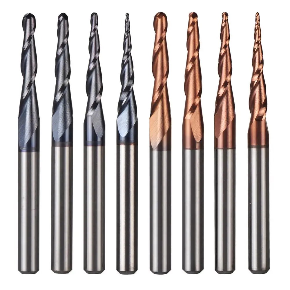 5pcs/Lot Tungsten Solid Carbide Inch Size 3.175mm Ball Nose Tapered End Mill Router Bits CNC Taper