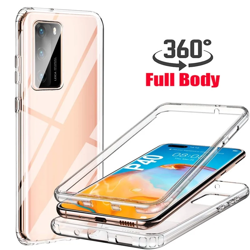 360 Double PC+Silicone Case For Huawei P Smart 2021 2020 Z P40 Lite E P20 P30 Mate 40 30 20 10 Pro