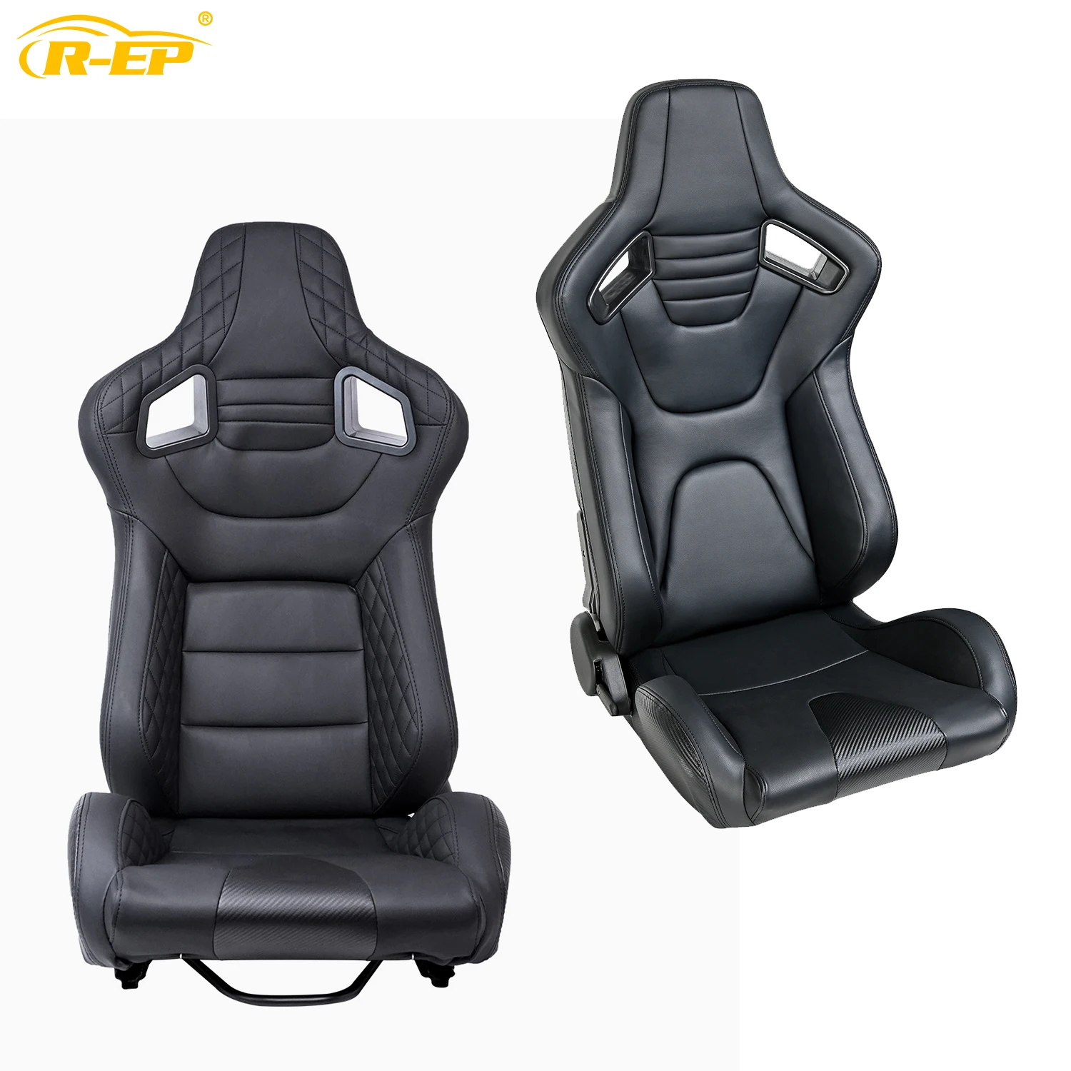 R-EP Universal Adjustable Racing Seat for Sport Car Simulator Bucket Seats Black PVC Leather