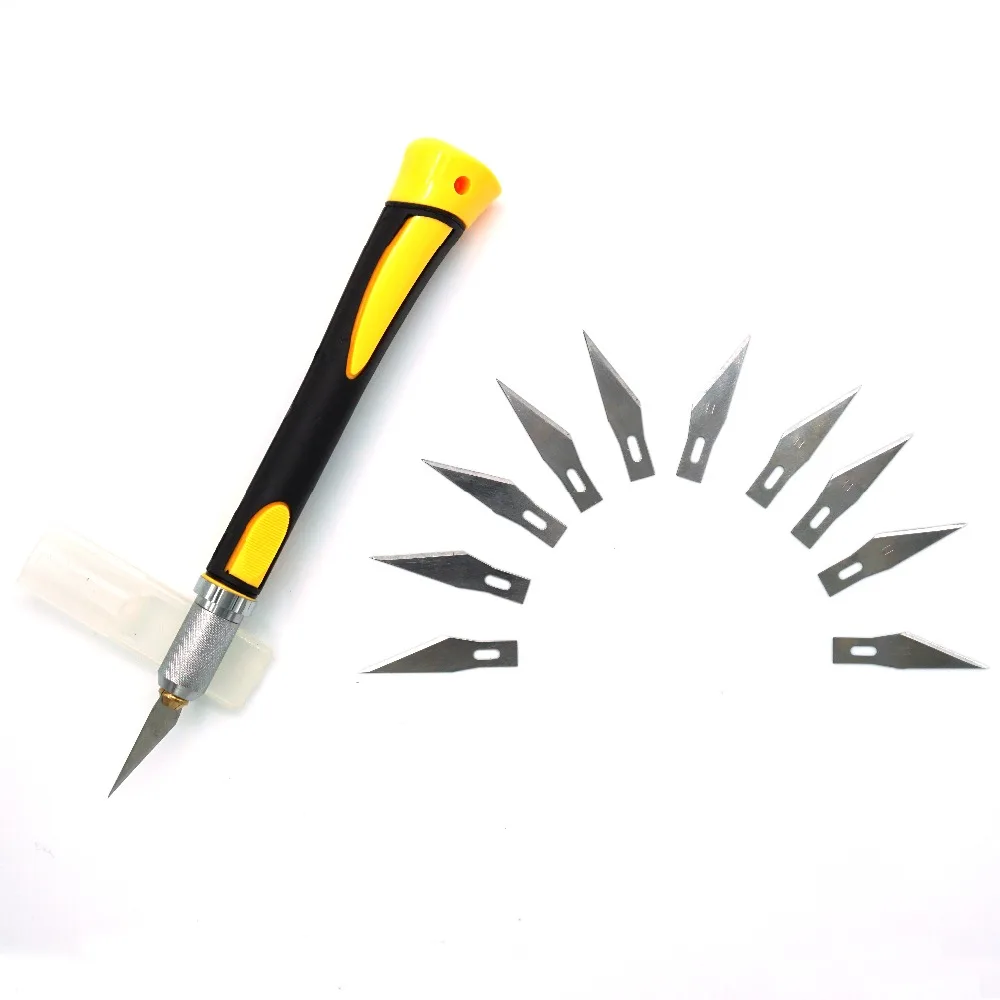 Non-slip Metal Scalpel + 11 pcs SK5 Blades Wood Carving Knives Fruit Food Craft Sculpture Engraving