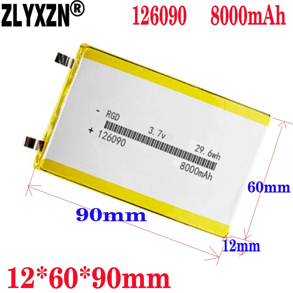 1-10PCS 3.7V 8000mAh 126090 LI PO Rechargeable Polymer Lithium Battery For PSP Navigation Ebook