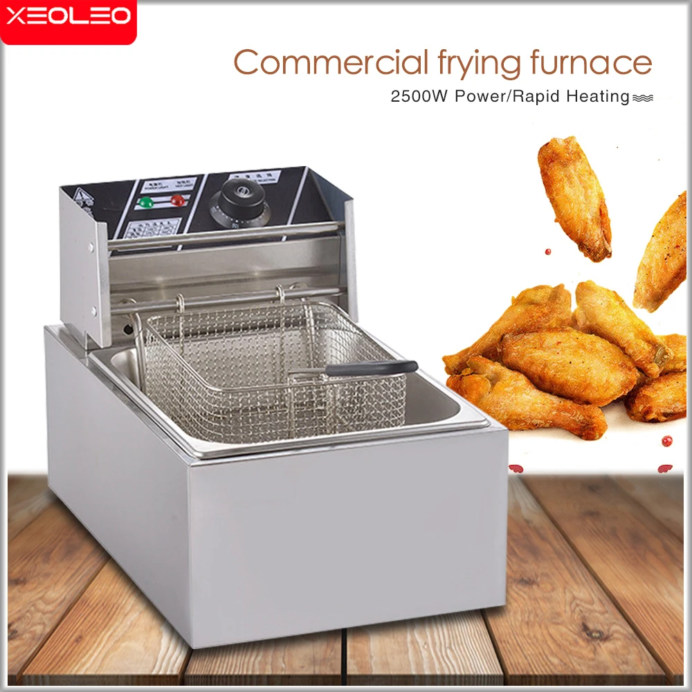 XEOLEO 6L 2500W Electric Commercial Single Tank Deep Fryer French Chicken Wings Fast-Heating Snack