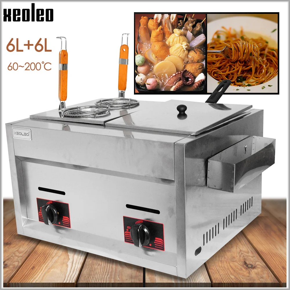 XEOLEO Commercial Gas Deep Fryer Noodle Cooker Two-in-one Combination Furnace Spicy Pot String