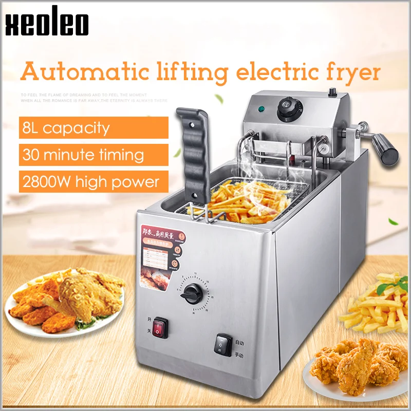 XEOLEOElectric Frier Commercial Deep French Machine Liftable Fryer Kitchen Restaurant Equipment Home