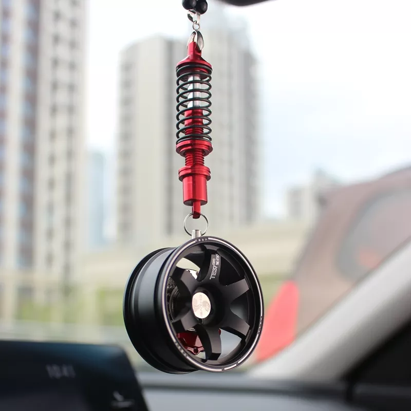 Car Mirror Rearview Pendant Auto Interior Decor Pendants Aluminum Wheel With Shock Absorber Ornament