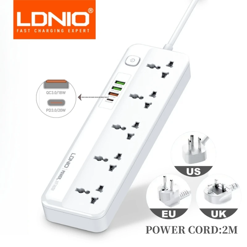 LDNIO Power Strip With 4 USB Extension Socket Plug 5 AC Outlet USB Fast Charging Charger For Phone