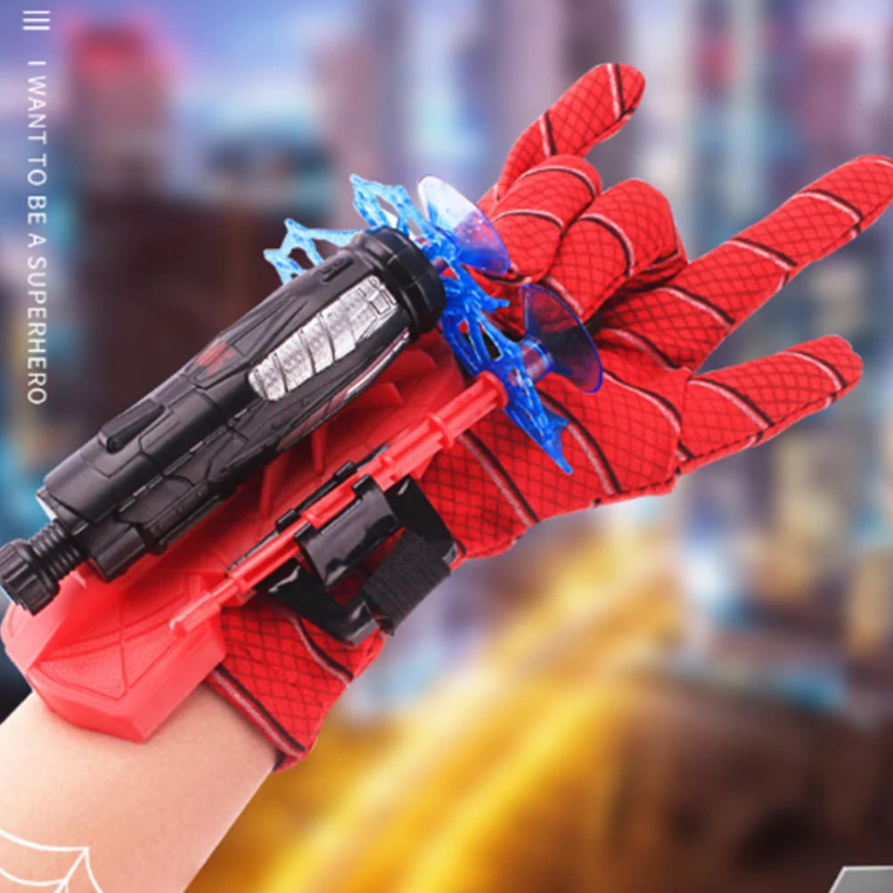 New for spiderman  Anime Figure Figures Kawaii Kids Plastic Role Play Gloves Launcher Set Wrist Toy