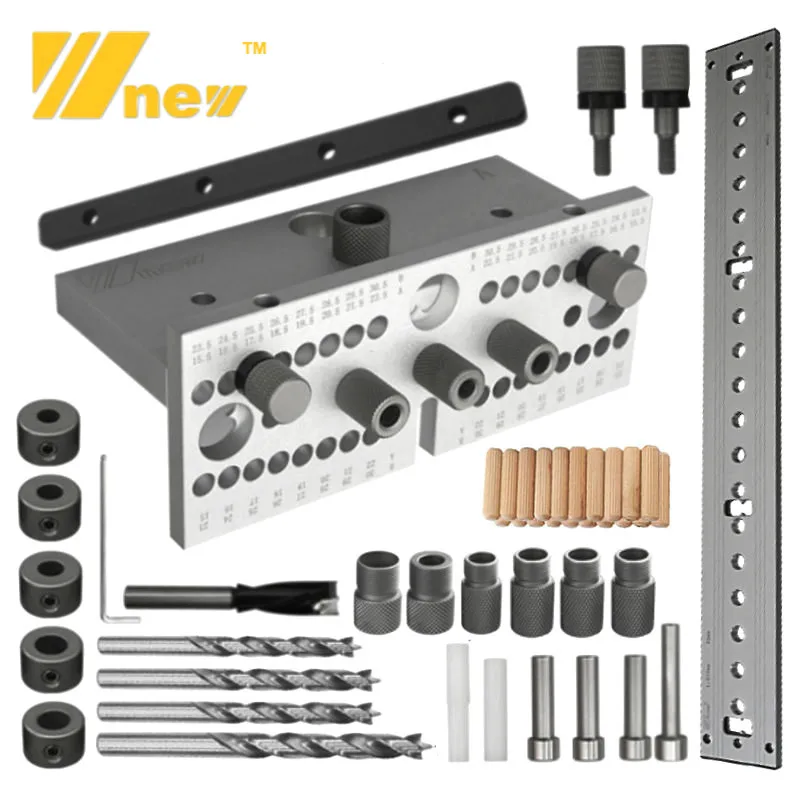 3-in-1 2-in-1 Woodworking Doweling Jig Kit Adjustable Drilling Guide Tenon Puncher Locator for