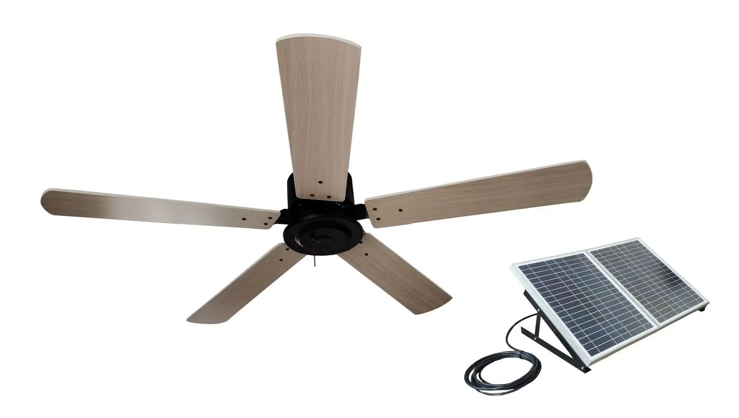 Outdoor solar wooden ceiling fan 52" 40W solar panel for Pergola Shelter  porches patios gazebos