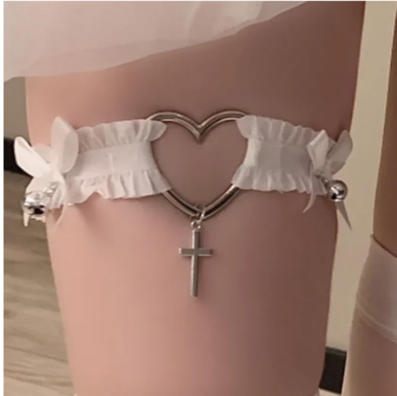 Gothic Lace Garter Belt Heart Bowknot Harajuku Leg Garters Elastic Choker Leg Ring Strap Jk