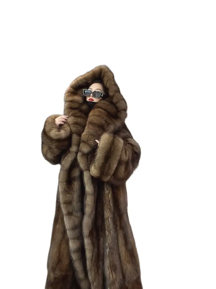 Ftangaiur2023winter imported Russian sable gypsophila mink fur coat custom female mink fur coat long