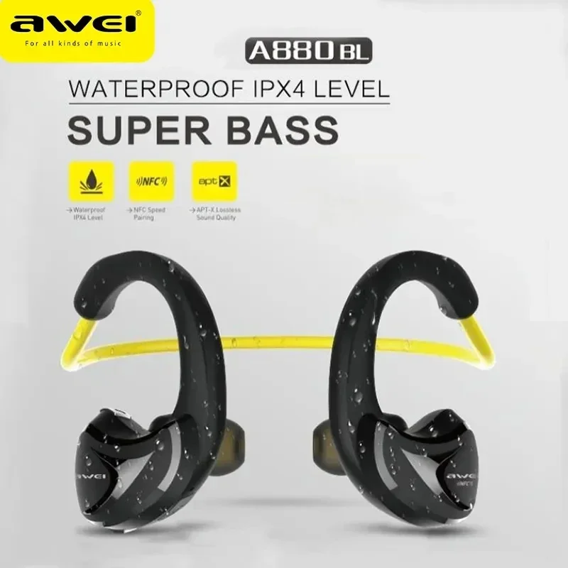 Awei A880BL Wireless Bluetooth Headset Gaming Earphones Neckband Open Ear Sports Headphones EarHook