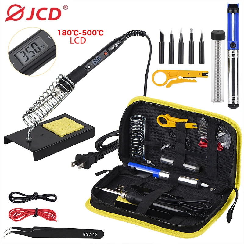 JCD Adjustable Temperature LCD Soldering iron kit 110V 220V 80W Solder welding tools soldering tips