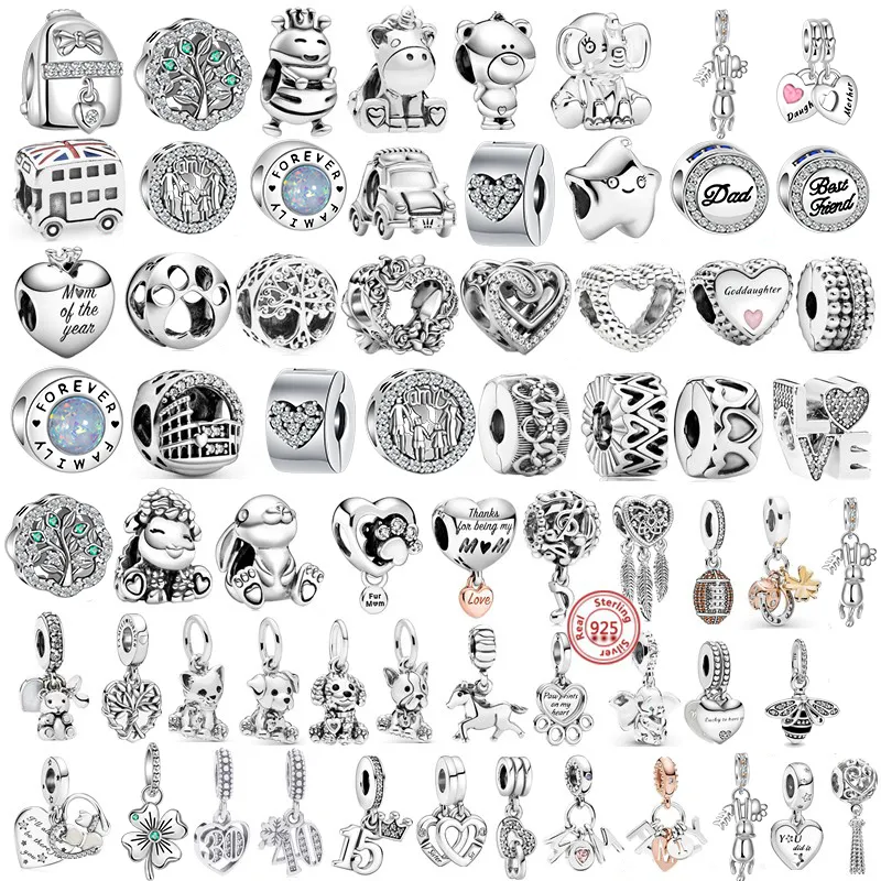 Sterling Silver Number Puppy Family beads Pendant Fit Pandora 925 Original Charms bracelets for