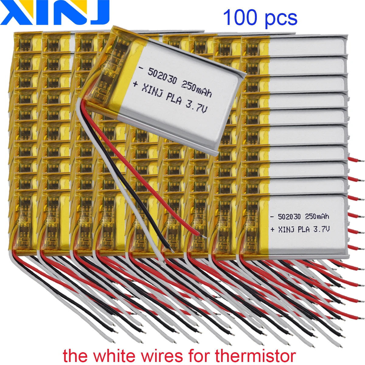 100pcs 3.7V 250mAh 0.925Wh 502030 Li-Polymer Li Lithium Lipo Rechargeable Battery 3 Wires Thermistor