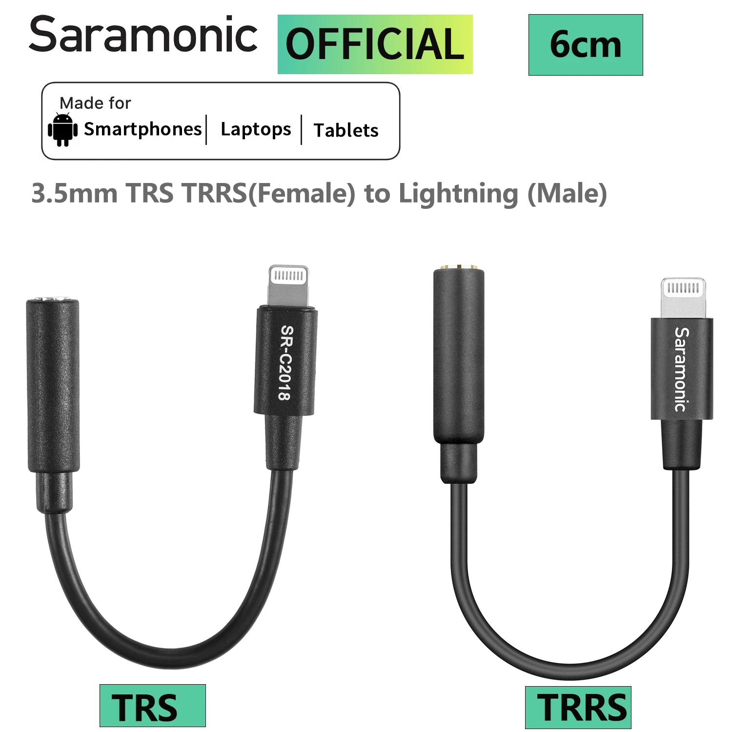 Saramonic SR-C2018 2002 Microphone Audio Adapter Cable 3.5mm TRS TRRS  (Female) to Lightning (Male)