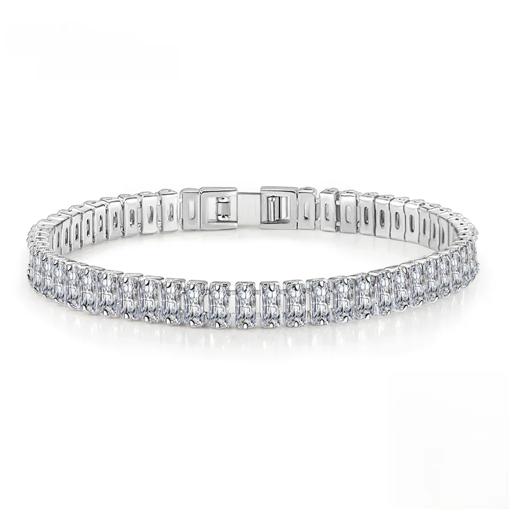 925 Sterling Silver Bracelet Elegant Zircon Crystal Fine Jewelry For Women Girl Engagement Wedding
