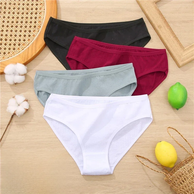 3PCS/Set Cotton Panties Women Briefs Jacquard Design Women Panties Sexy Female Underpants Solid