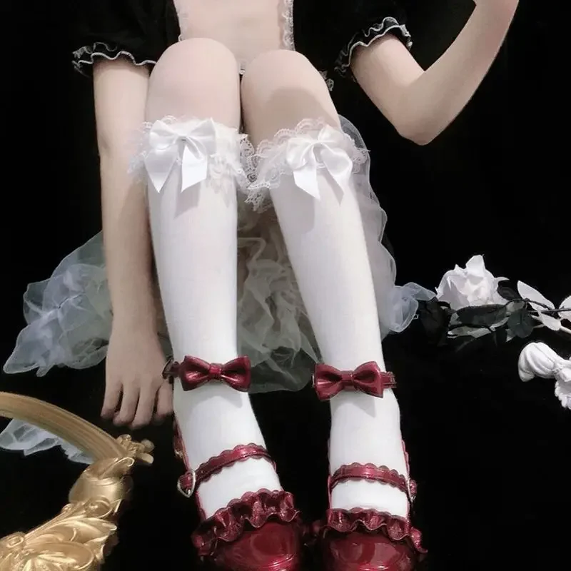Lolita Lace JK Stockings Bow Knot Lolita Socks Female Long Socks Lolita Soft Sister Jk Uniform Knee