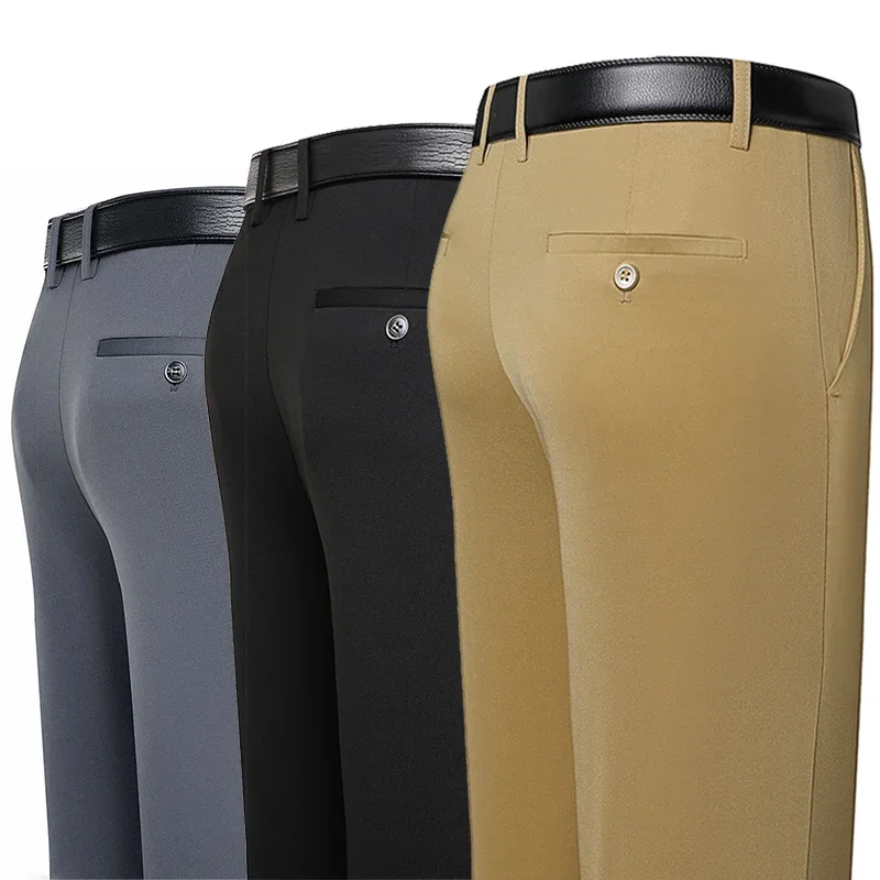 Men's Trousers Summer Thin Business Casual Pants Classic Solid Color Elastic Comfortable Loose