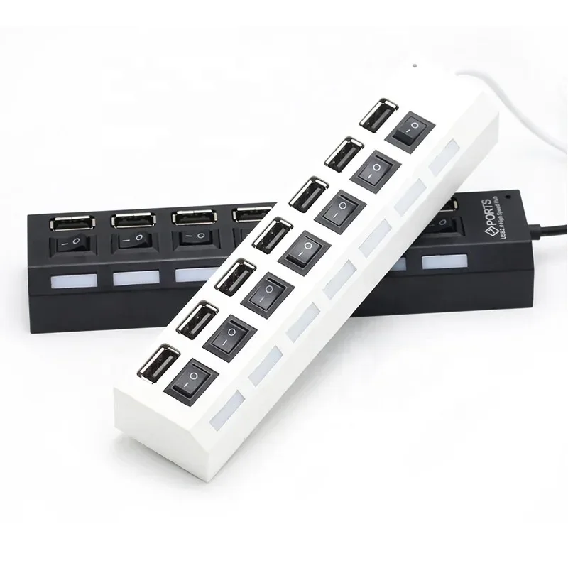USB Hub 7 Port Multi USB Splitter Power Adapter Multiple Expander With On Off Switch For PC Laptop
