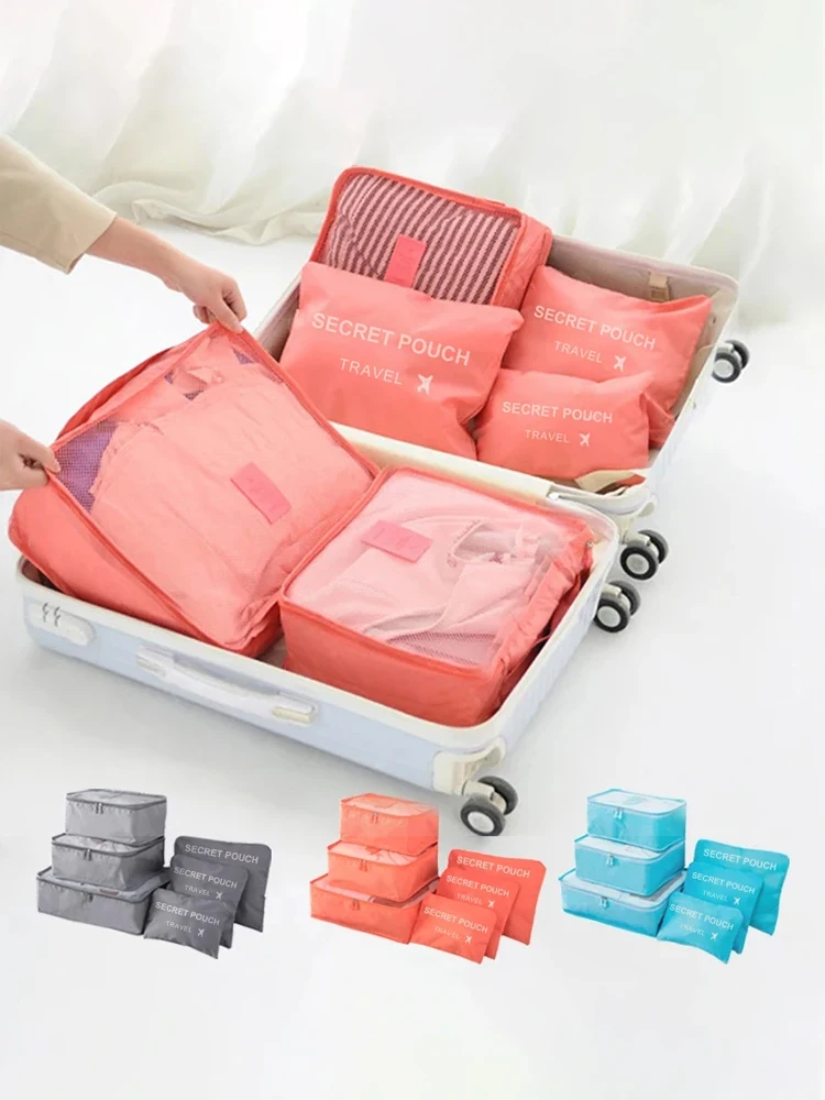 6 Pcs/Set Pink/Blue/Grey Travel Storage Bag Large Capacity Waterproof Luggage Clothing Underwear