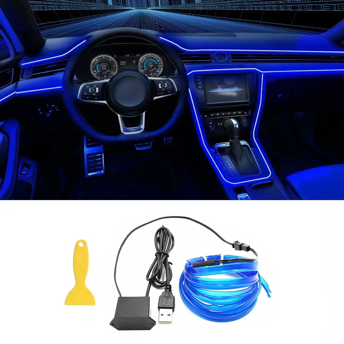 5M Car Interior Led Strip Light Neon EL Wiring Decorative Lamp For Auto DIY Flexible Ambient Light