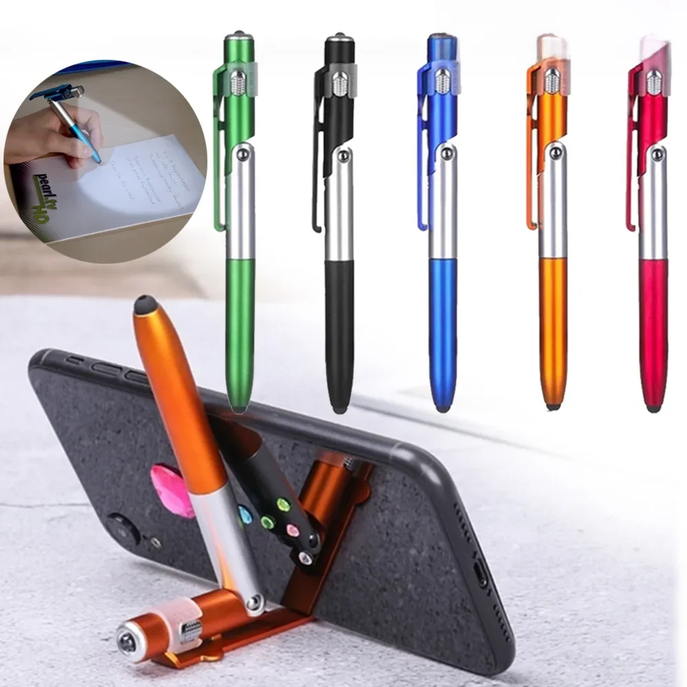 STONEGO Multifunction 4-in-1 Foldable Ballpoint Pen Stylus (Flashlight + Support) for Tablet