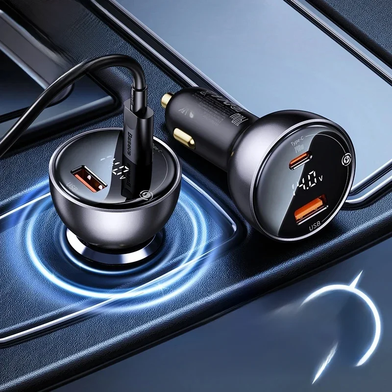 Baseus 140W PD3.1 Car Charger Fast Charging QC3.0 Quick Charge For Macbook Pro Laptop USB Type C Car