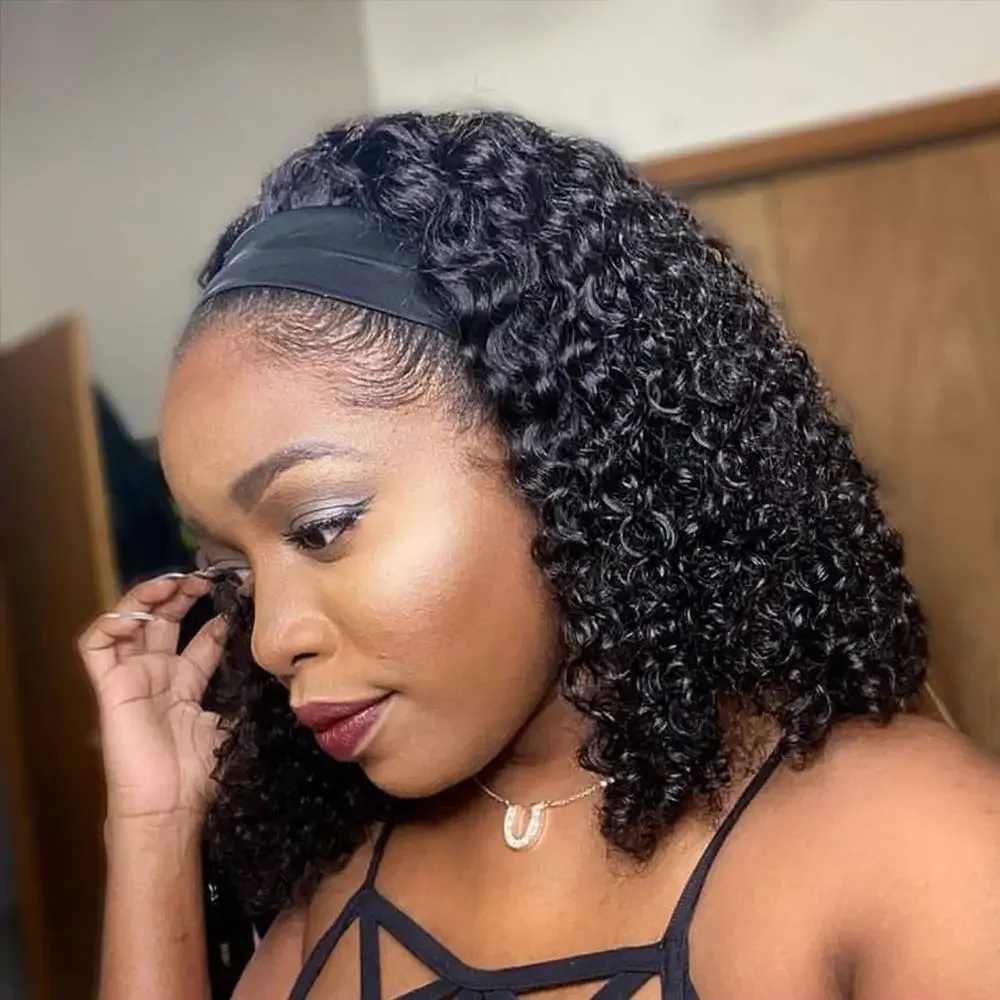 Kinky Curly Headband Bob Wig Human Hair Glueless Brazilian Curly Human Hair Wigs With Headbands for