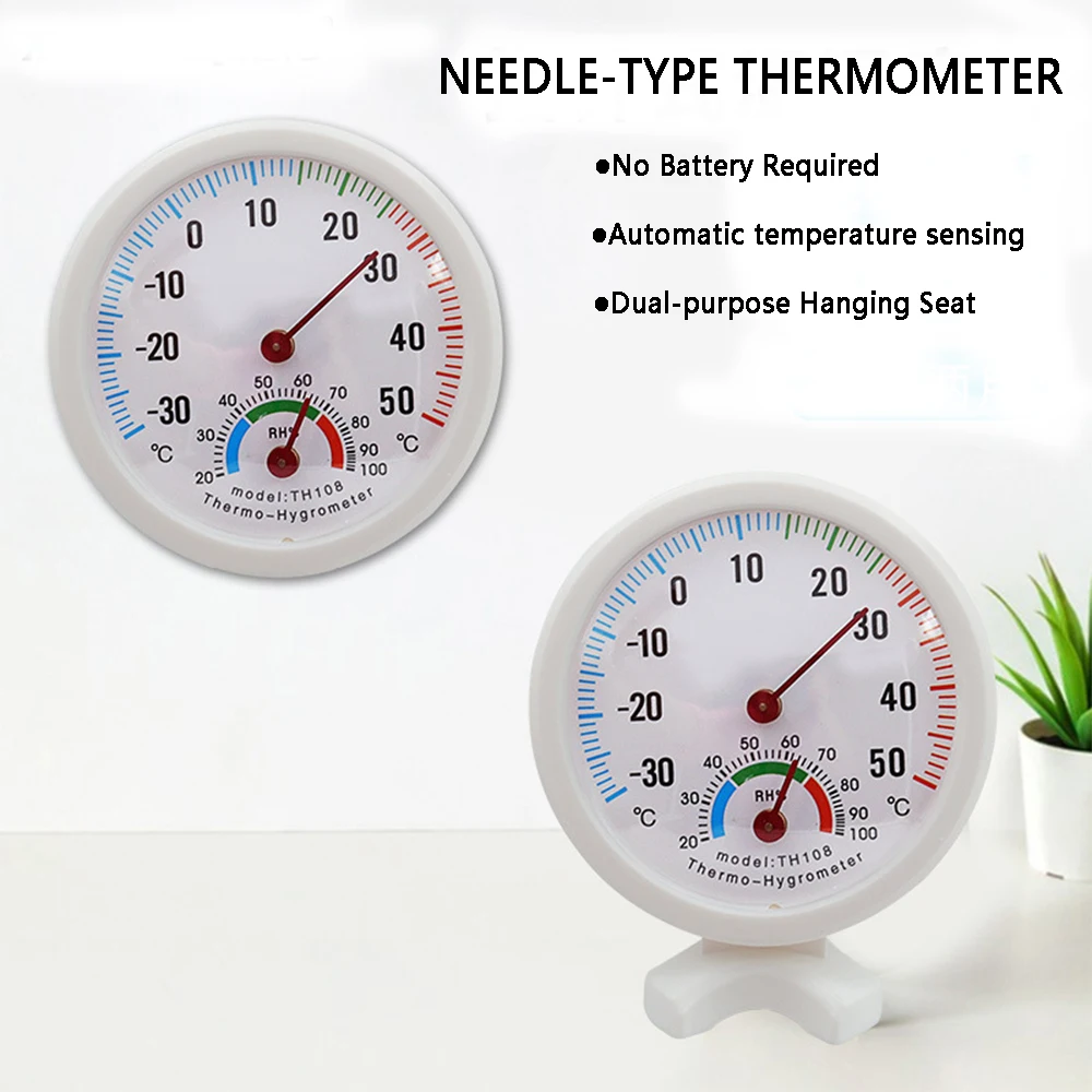 2 In 1 Thermometer Hygrometer Temperature Humidity Meter Detector for Greenhouse Needle White Round