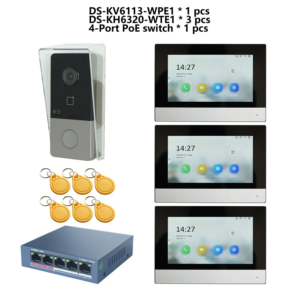 Hik Multi-language 802.3af POE Video intercom KIT,include DS-KV6113-WPE1(C) & DS-KH6320-WTE1 & PoE