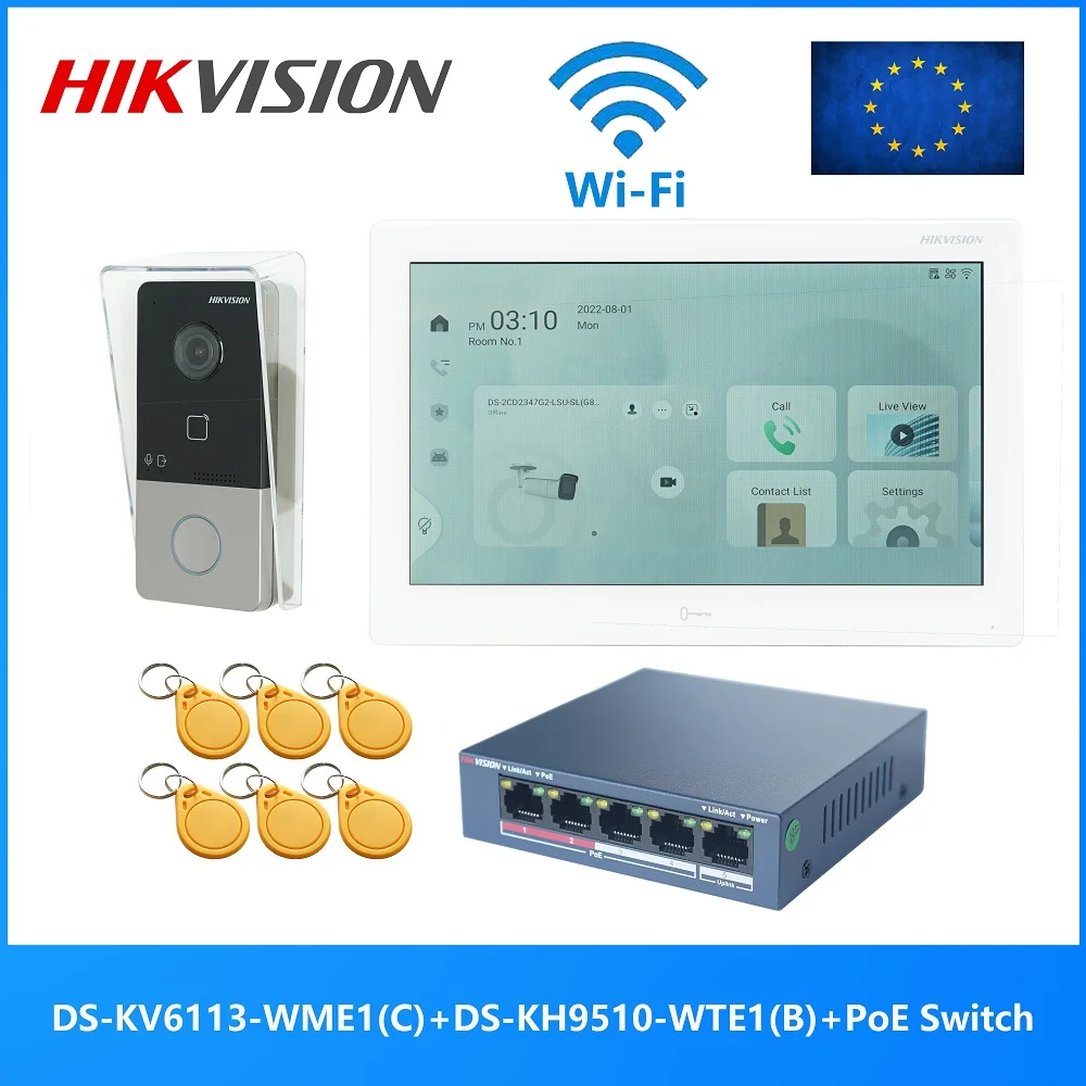 HIKVISION Multi-language 802.3af POE Video intercom KIT,include DS-KV6113-WPE1(C) &