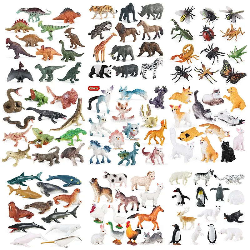 Oenux Montessori Miniature Lion Shark Horse Dinosaur Animals Model Set Action Figures Figurine Zoo