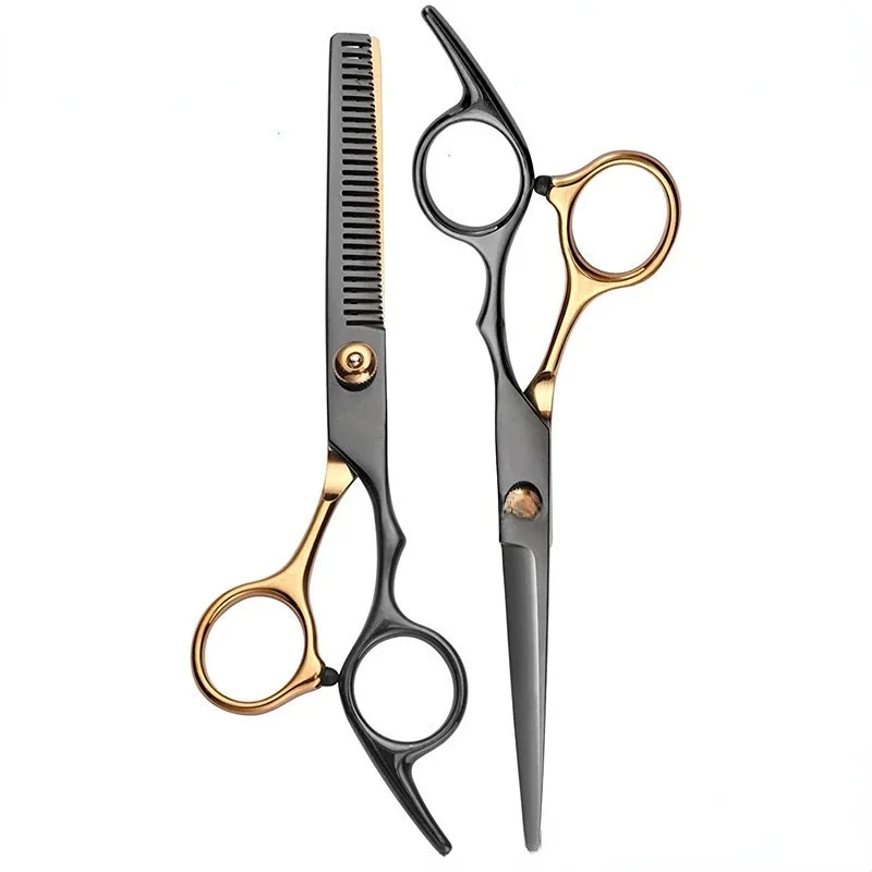 6 Inches Black-gold Barber Scissors Household Scissors Flat Shears Fine-toothed Shears Barber