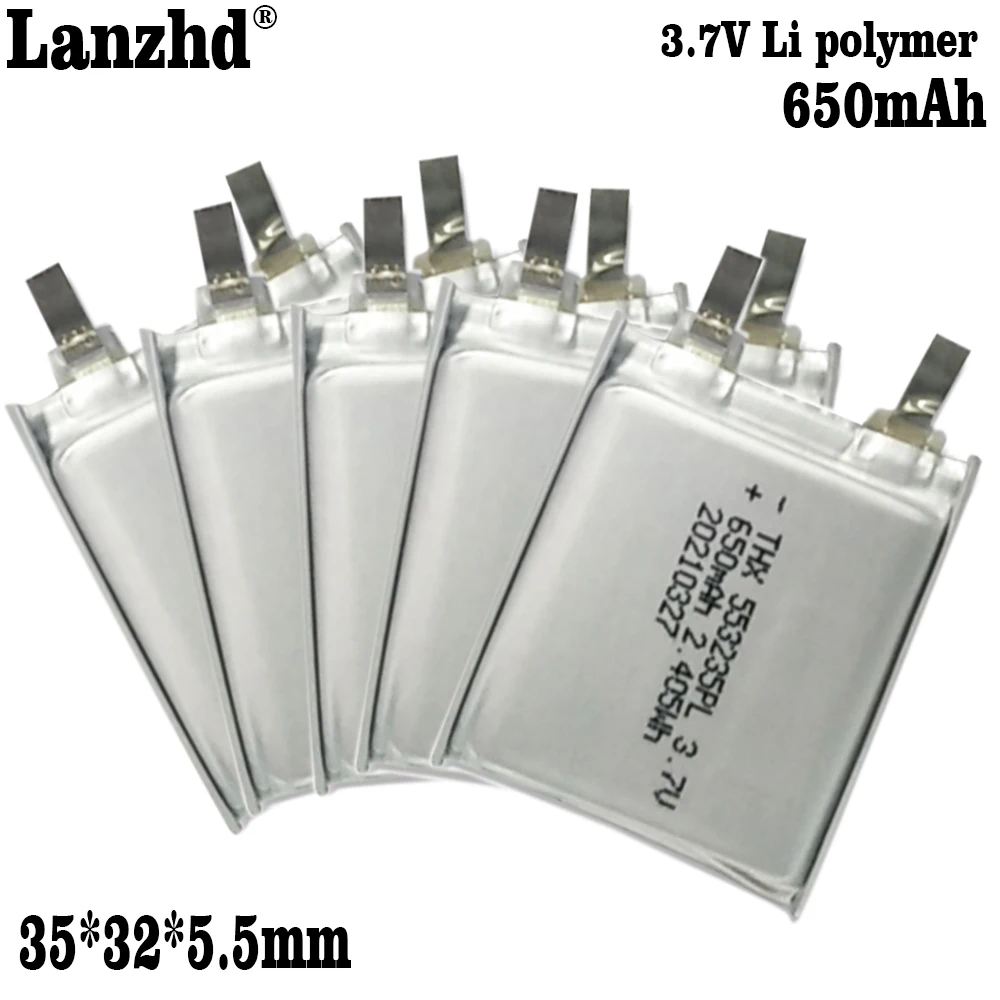 1-10pcs 3.85V Li-Po Polymer Battery 553233 650mAh  soft pack lithium battery For Plug card speaker