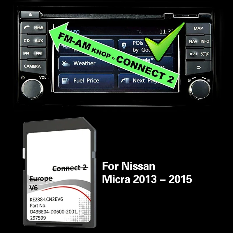 For Nissan Micra 2013 2015 Connect 2 SD Map Cover Italy Germany Poland GPS Navigation Card