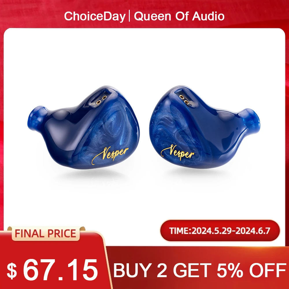 QoA Vesper 2 Earphone 1DD 1BA Hybrid Driver Monitor HiFi DJ Music Sport Headphone With 0.78mm 2Pin
