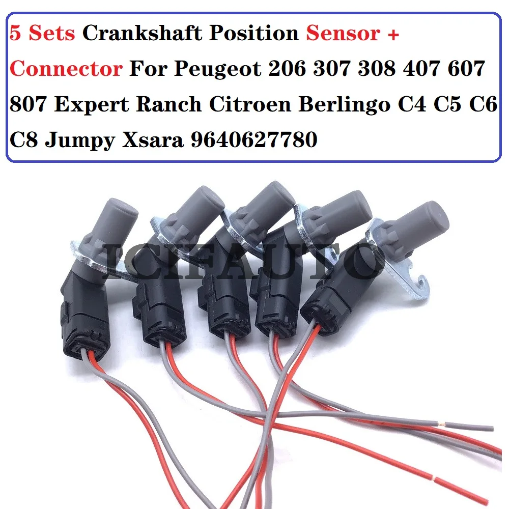 5 X Crankshaft Position Sensor&Connector for Peugeot Expert Ranch Citroen Berlingo C4 C5 C6 C8 Jumpy